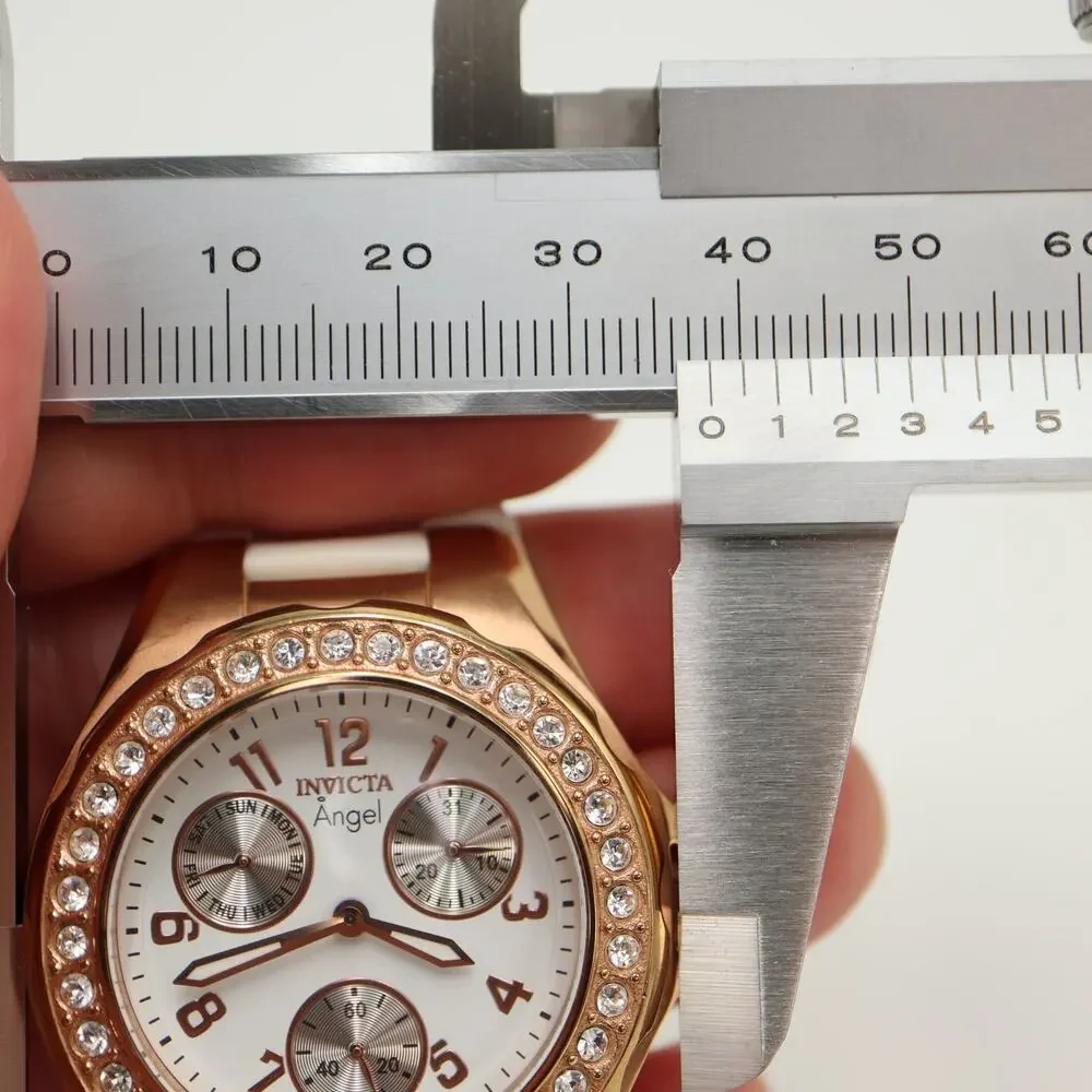 Invicta Angel Rose Gold Tone White 38mm Watch Calendar Silicone w New Battery